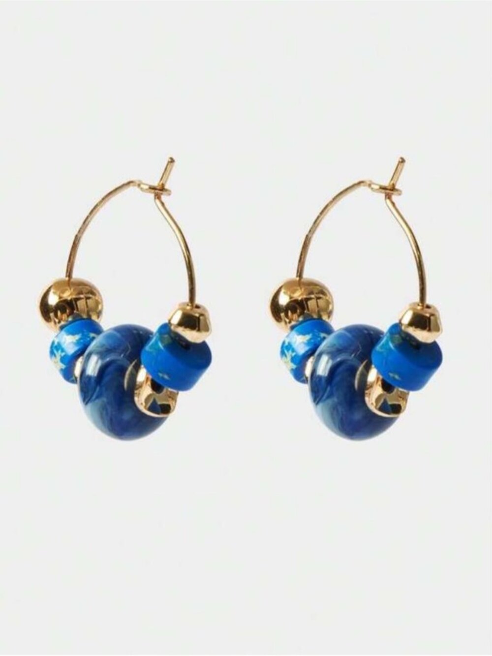 New! Coastal Blue Bead Gold Hoop Earrings NWOT